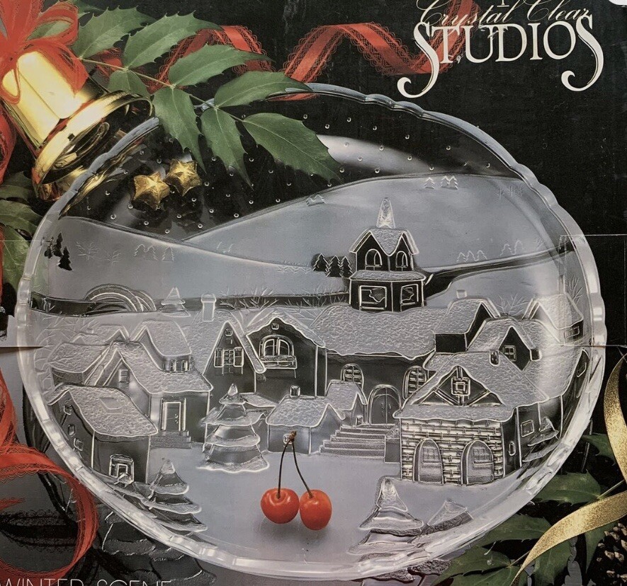 Vintage Crystal Clear Studios Winter Scene Large Christmas Serving Dish