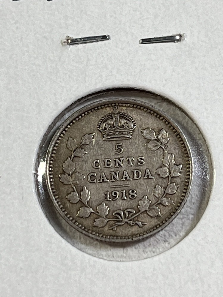 1918 Canada 5 Cents Small Silver Coin Cleaned