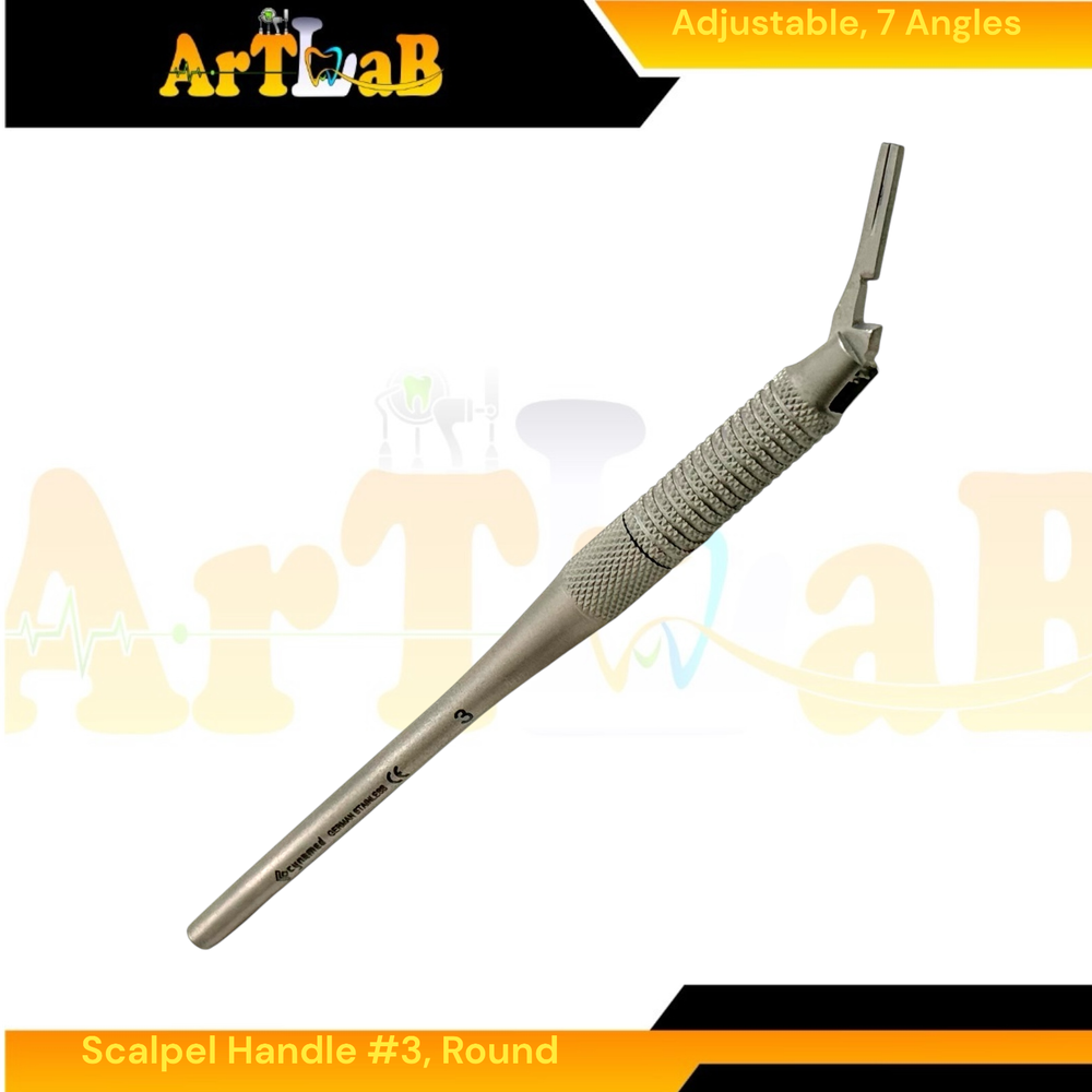 Scalpel Handle #3 with Adjustable Head, 7 Angles - Round Design, Stainless Steel