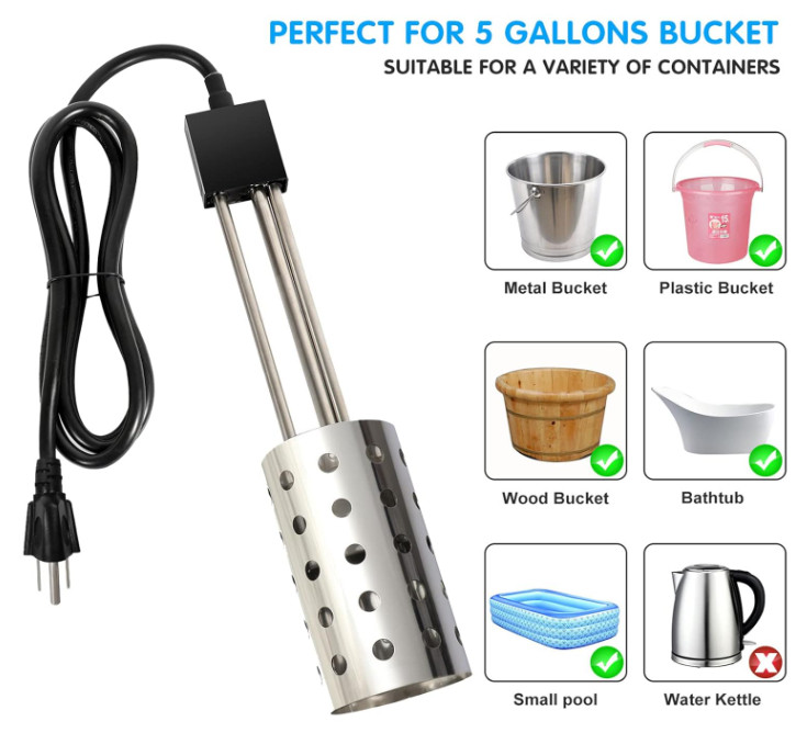 Calentador de Agua 1500W Inmersion con Control de Temperatura y Apagado