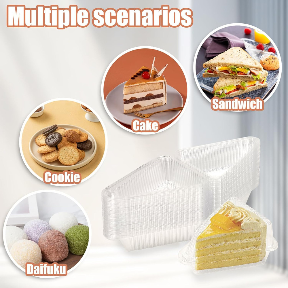 50Pcs Cake Slice Containers with Hinged Lid,5 Inches Disposable Pie Slice Boxes,