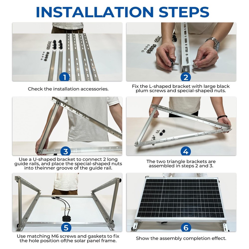 Solar Panel Mount Brackets 2 Sets 45" Adjustable Foldable Tilt Legs for 2-4 Pane