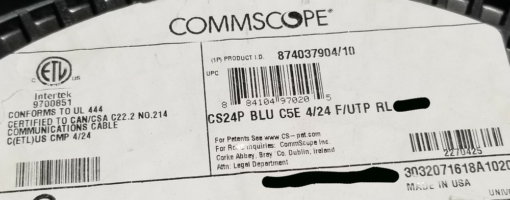 Commscope CS24P 24/4P Cat5E F/UTP WebTrak Plenum Shield Network Cable Blue/100ft