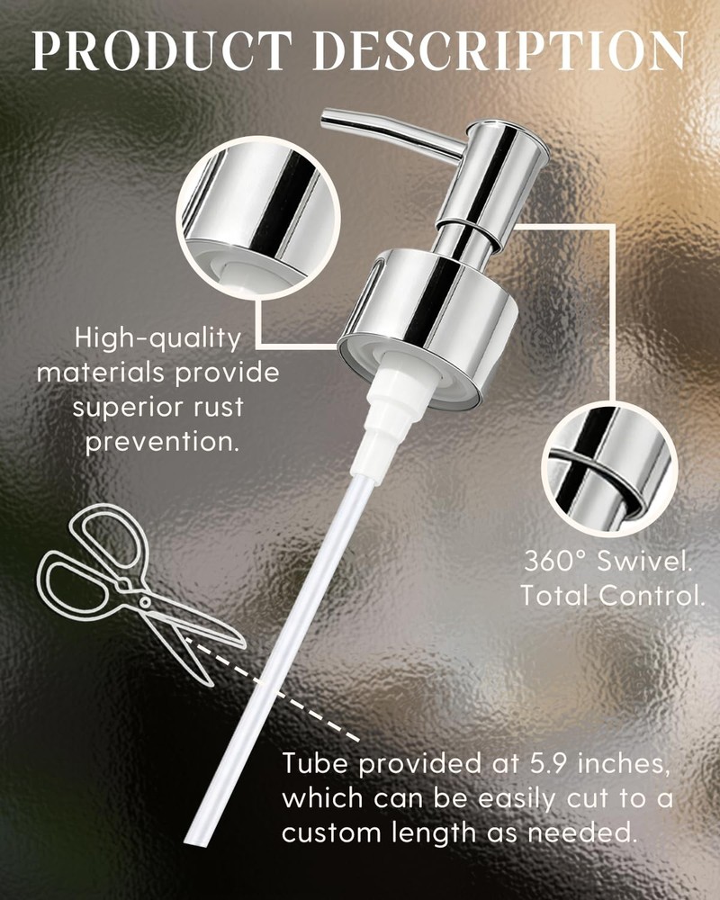 2-Pack Soap Dispenser Pumps Replacement, Universal Lotion & Pump Silver