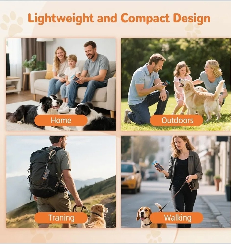 Ultrasonic Dog Bark Deterrent Device, 2 Modes, Flashlight, 30 Ft Range, New