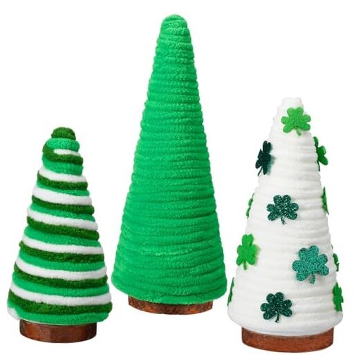 3 Pcs St. Patrick's Day Tree Table Decorations Yarn Wrapped Mini Trees Green