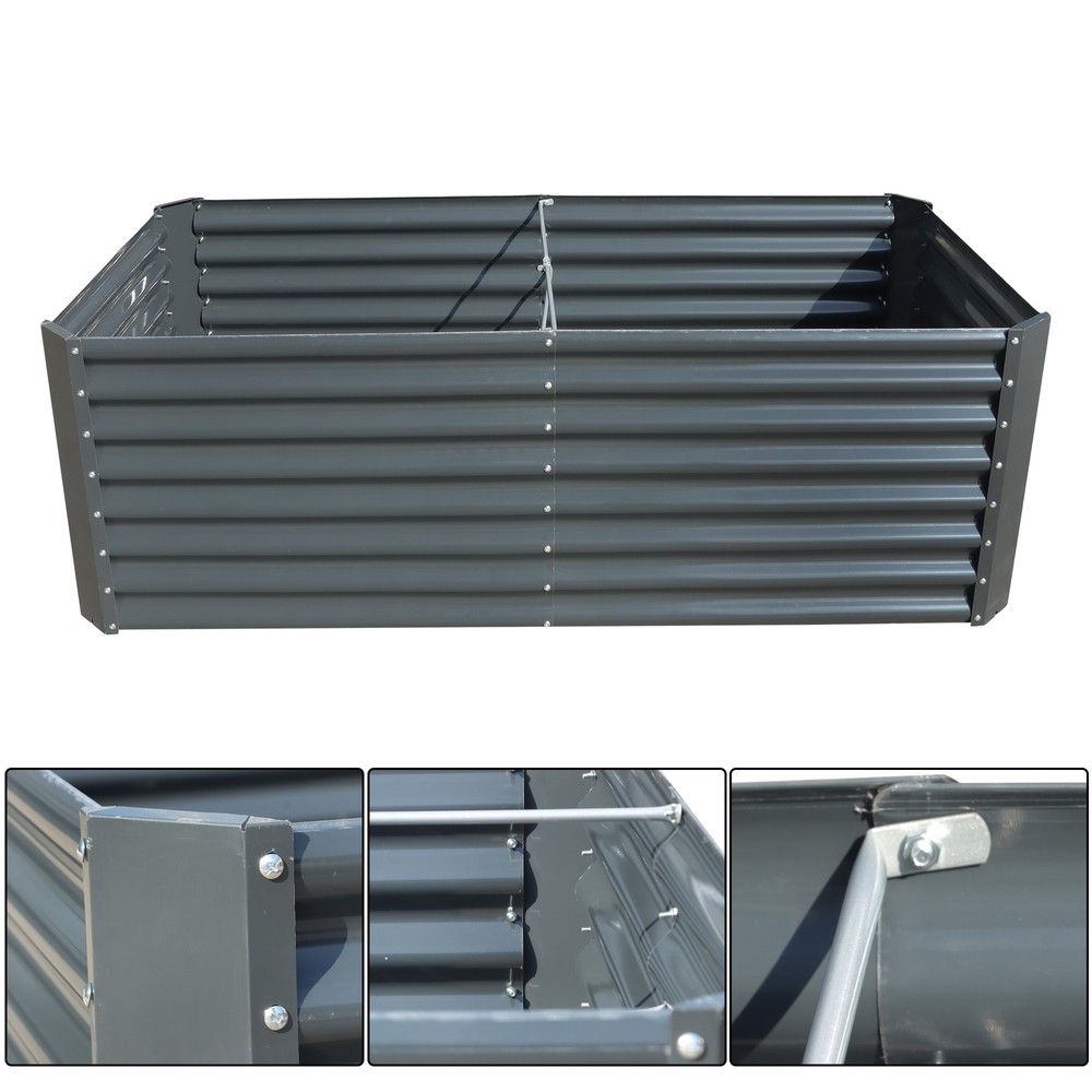 6x3x2 Ft Galvanized Garden Bed Elevated Raised Planter Boxes for Outdoor