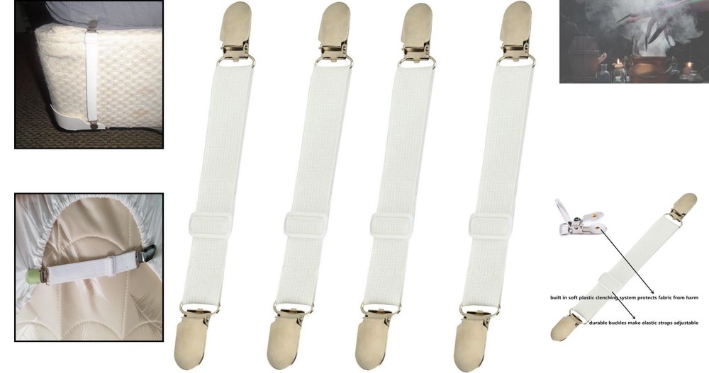 Durable Bed Sheet Holder Straps - 4 Pack Adjustable Elastic Suspender Fasteners
