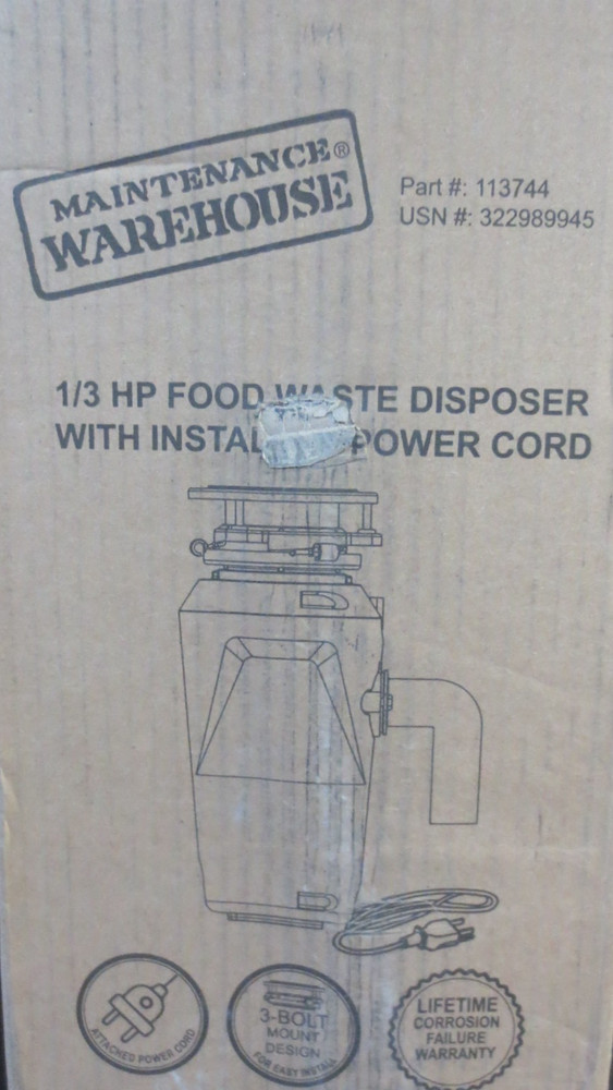 Maintenance Warehouse 1/3 HP Continuous Feed Garbage Disposal Corded