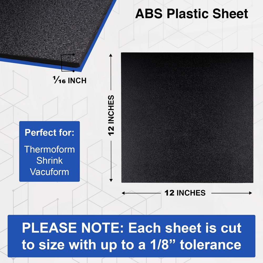 ABS Plastic Sheets 1/16" Thick 12" x 12" Black - 1 Pack for DIY Crafts