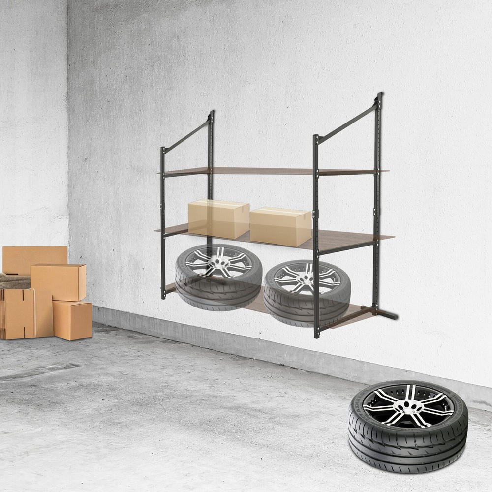 2Pack 3-Tier Shelf Bracket Set Black Steel Wall-Mount 110 lbs Spraying