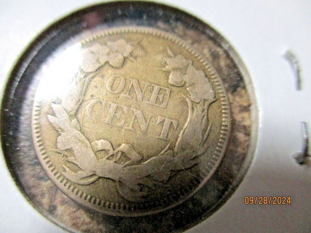 1857 FLYING EAGLE CENT WITH REVERSE DIE CLASH FINE    19