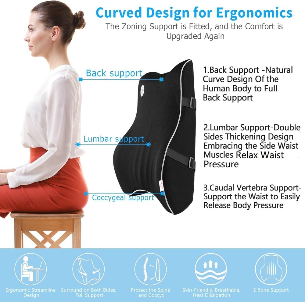 Adjustable Lumbar Support Pillow with Ergonomic Design for Comfortable Sitting