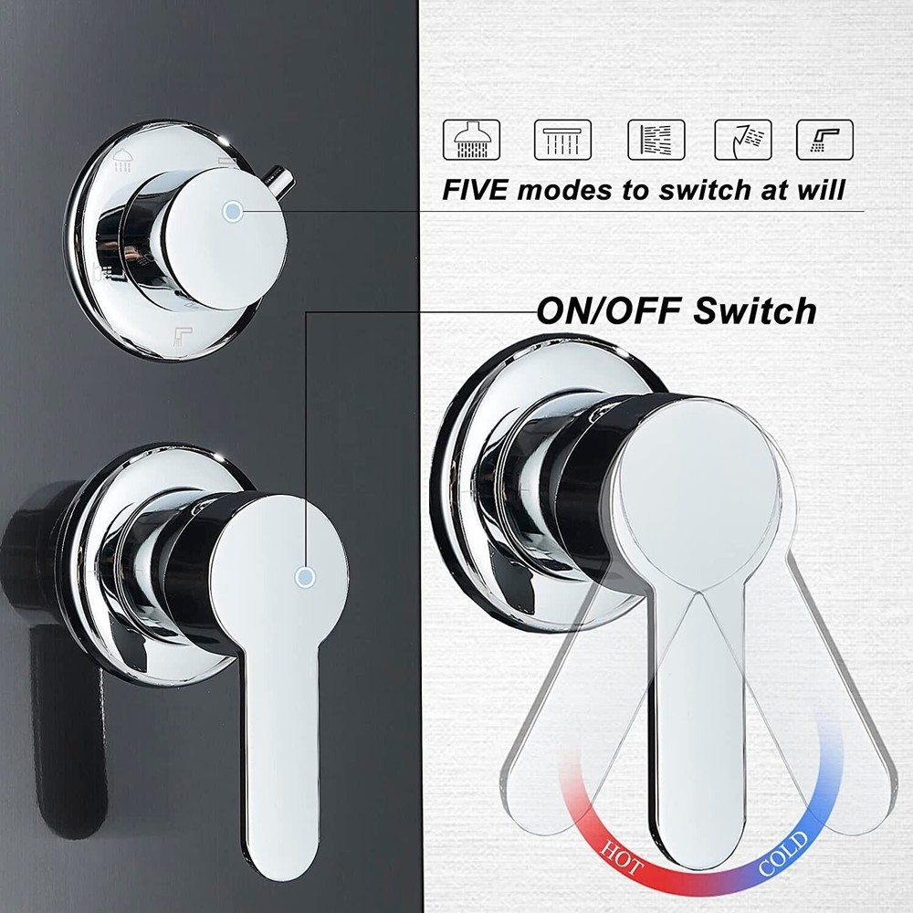 Shower Panel Tower System Faucet LED Rain&Waterfall Head 5-Function Massage Jets