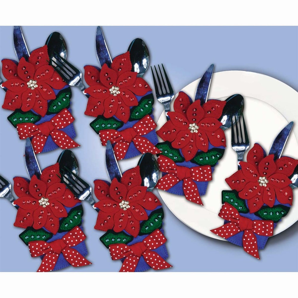 Design Works™ Red Poinsettia Silverware Pocket Felt & Sequin Kit