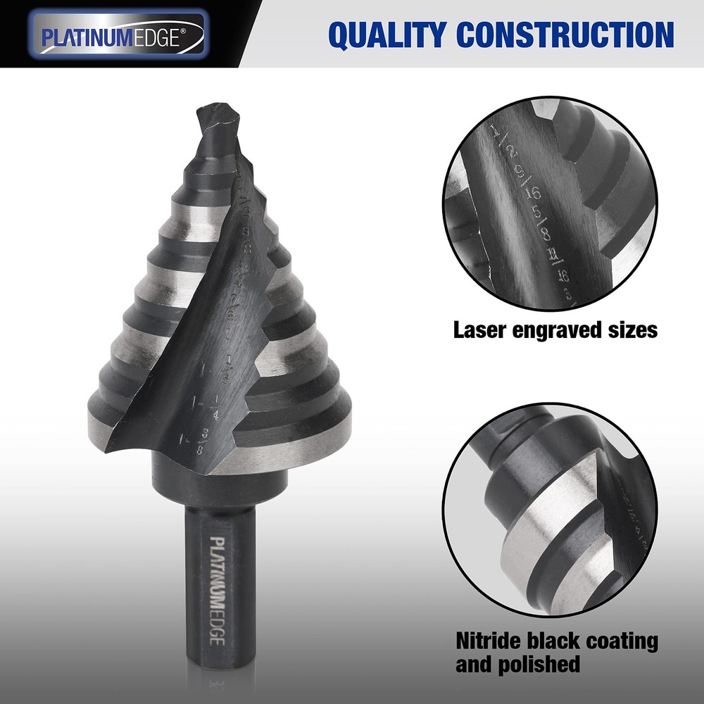 PLATINUMEDGE Step Drill Bits Set, 5 Pcs High Speed 34.925 millimeters, black