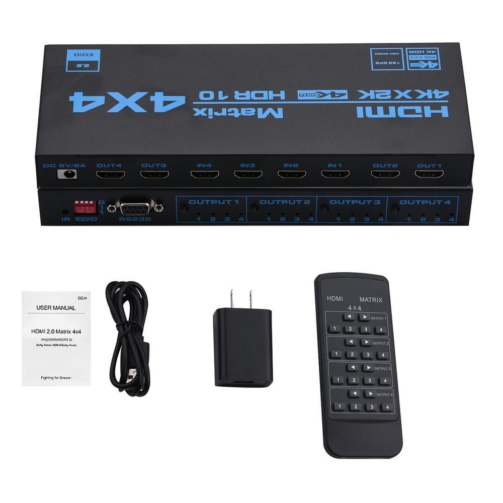 1Pcs 4x4 4 In 4 Out 4K HDMI Matrix Switch W/ EDID Extractor & IR Remote Control