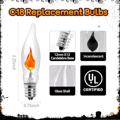 25-Pack Flickering Flame Light Bulbs, E12 Gothic, Themed, Whimsical, Mysterious