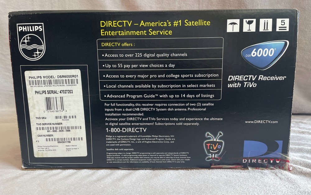Phillips DIRECTV Receiver With Tivo Model DSR6000 Powers UP