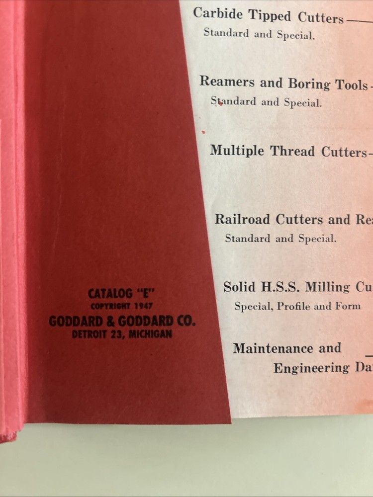 GODDARD & GODDARD CO. "MILLING CUTTERS" CATALOG E BOOK