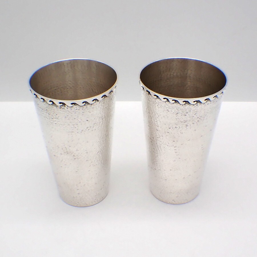 Hammered Beakers Pair Peruvian Sterling Silver