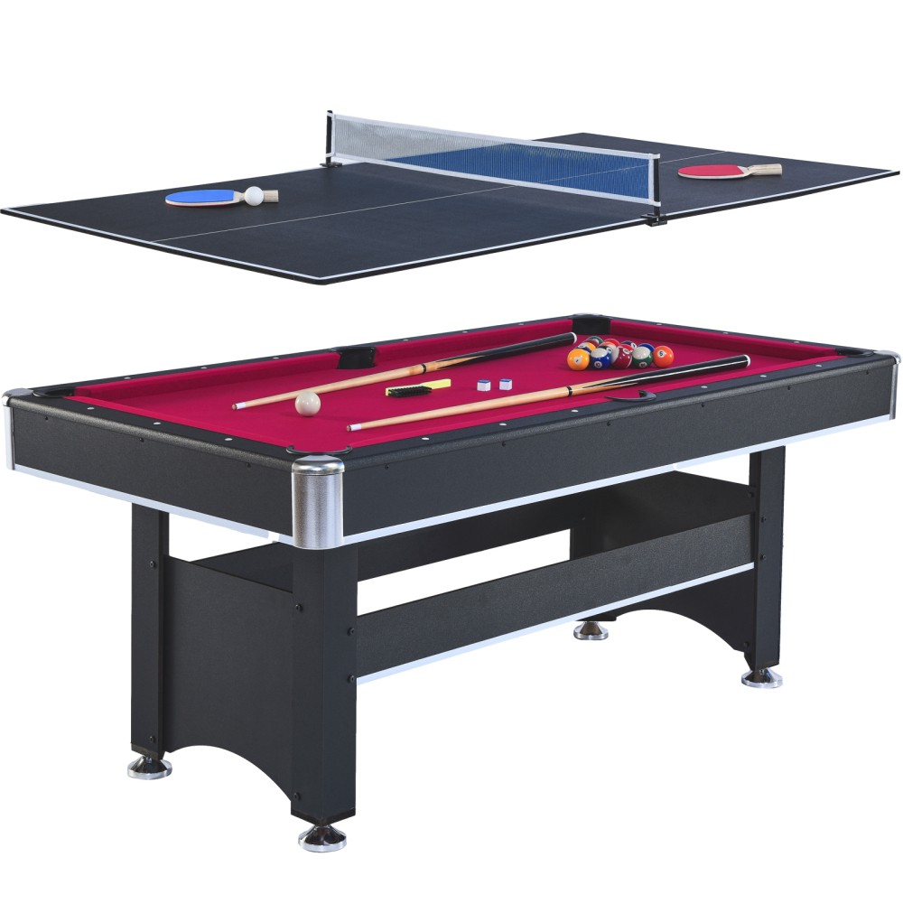 6-ft Pool Table with Table Tennis Top - Black with Blue Felt