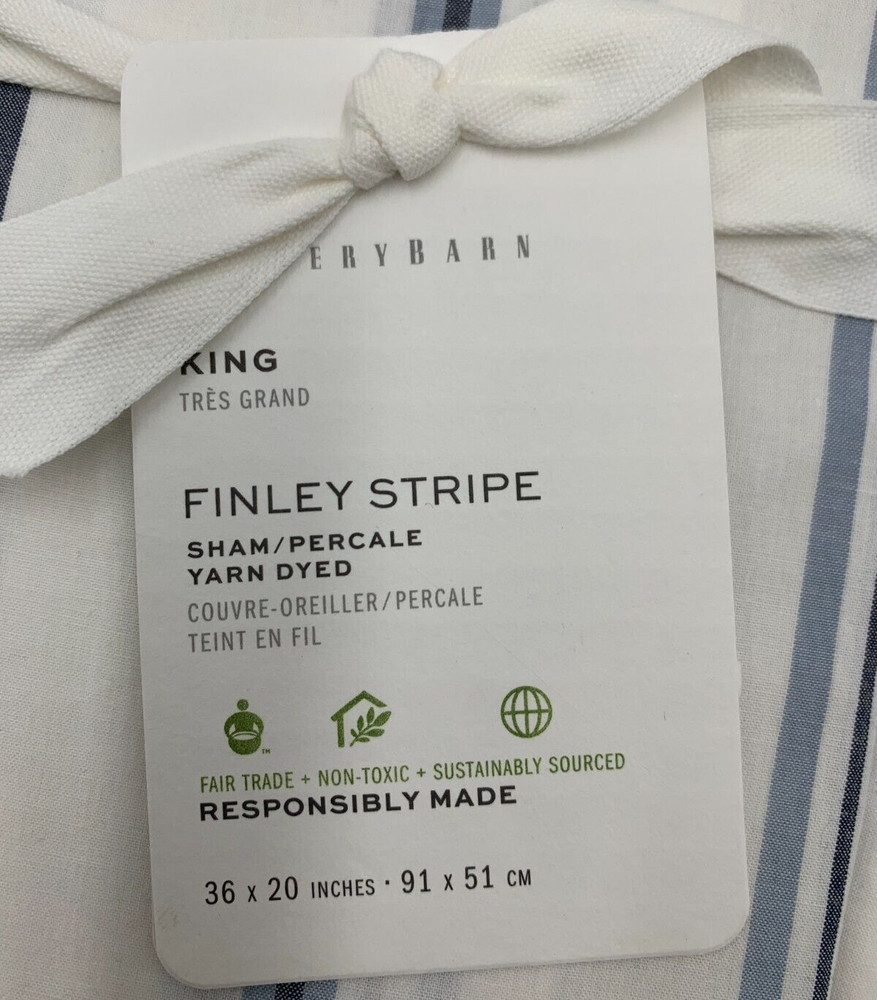 Pottery Barn Finley Striped Percale Sham King White Multi #G401K