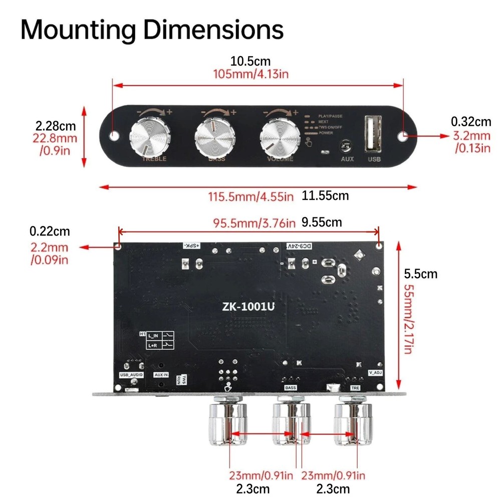 1* Audio Input: Bluetooth + AUX + U disk + USB sound card Amplifier Board