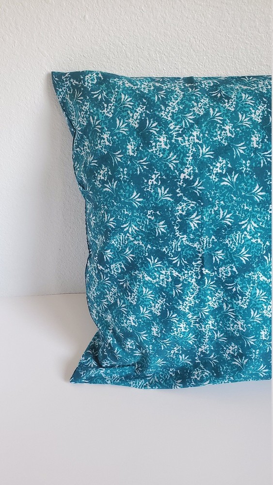 Blue Pillowcase with White Ti Leaves Pattern | Handmade | Poly-Cotton Blend
