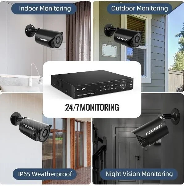 Floureon Security Camera NTSC System 4 AHD Cameras, 720P, 4CH DVR