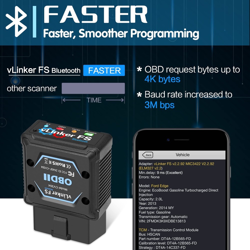 Bluetooth OBD2 Diagnostic Scan Tool vLinker FS for iOS Android & Windows Vgate