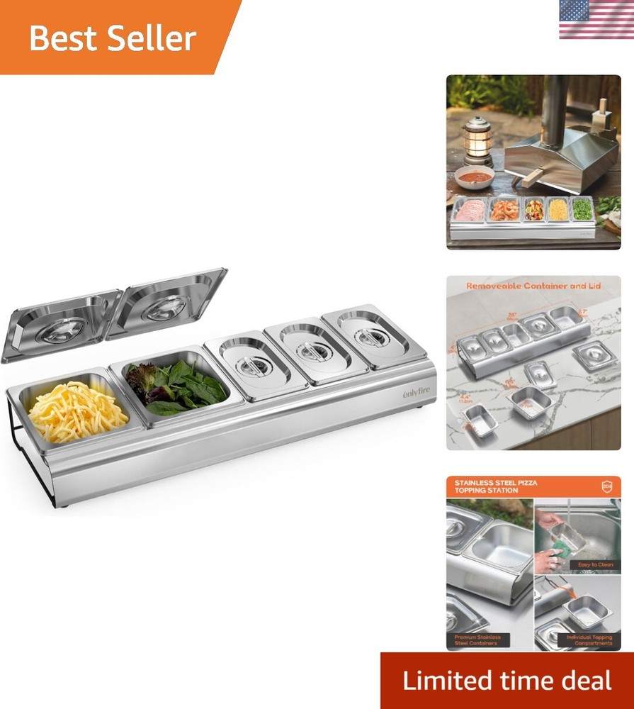 Onlyfire Pizza Topping Station: 5-Compartment Stainless Steel Container Set
