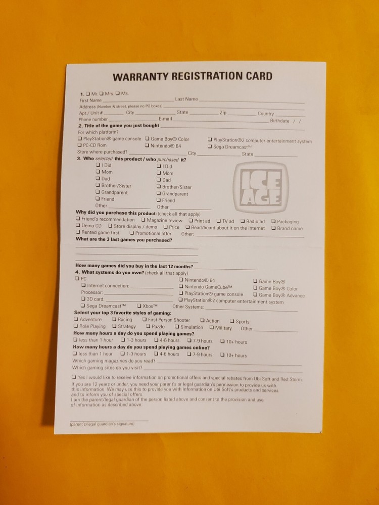Ubisoft, Ice Age Registration Card Insert