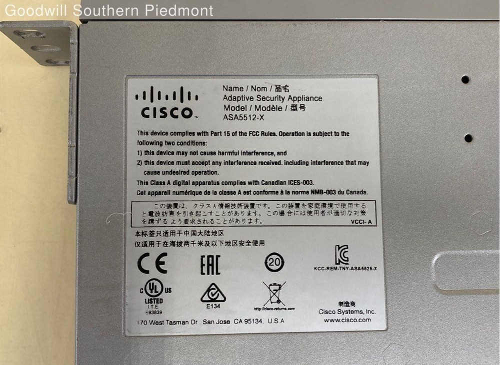 CISCO ASA5512-X Adaptive Security Appliance w/ Rack Ears - Tested