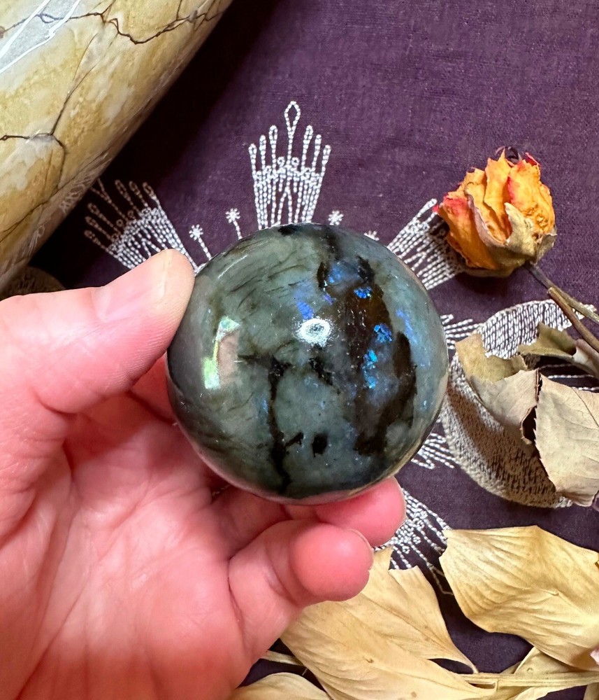 Labradorite Sphere, All Natural, Pagan, Witchcraft, Occult, Altar Tools