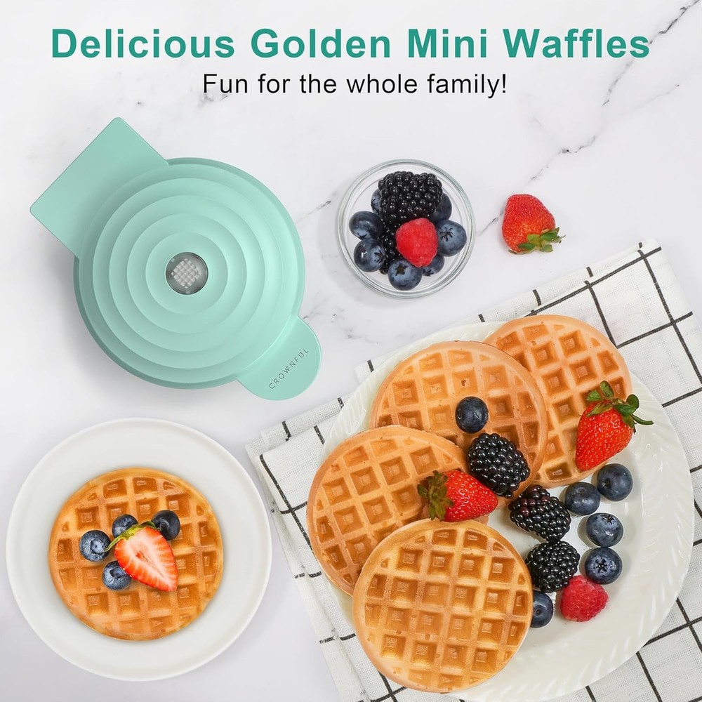 CROWNFUL Mini Waffle Maker, 4" Chaffle Maker with Compact Design, Mint Green