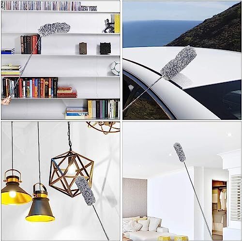 Microfiber Feather Duster Extendable Duster with 100 inches Extra Long Gray