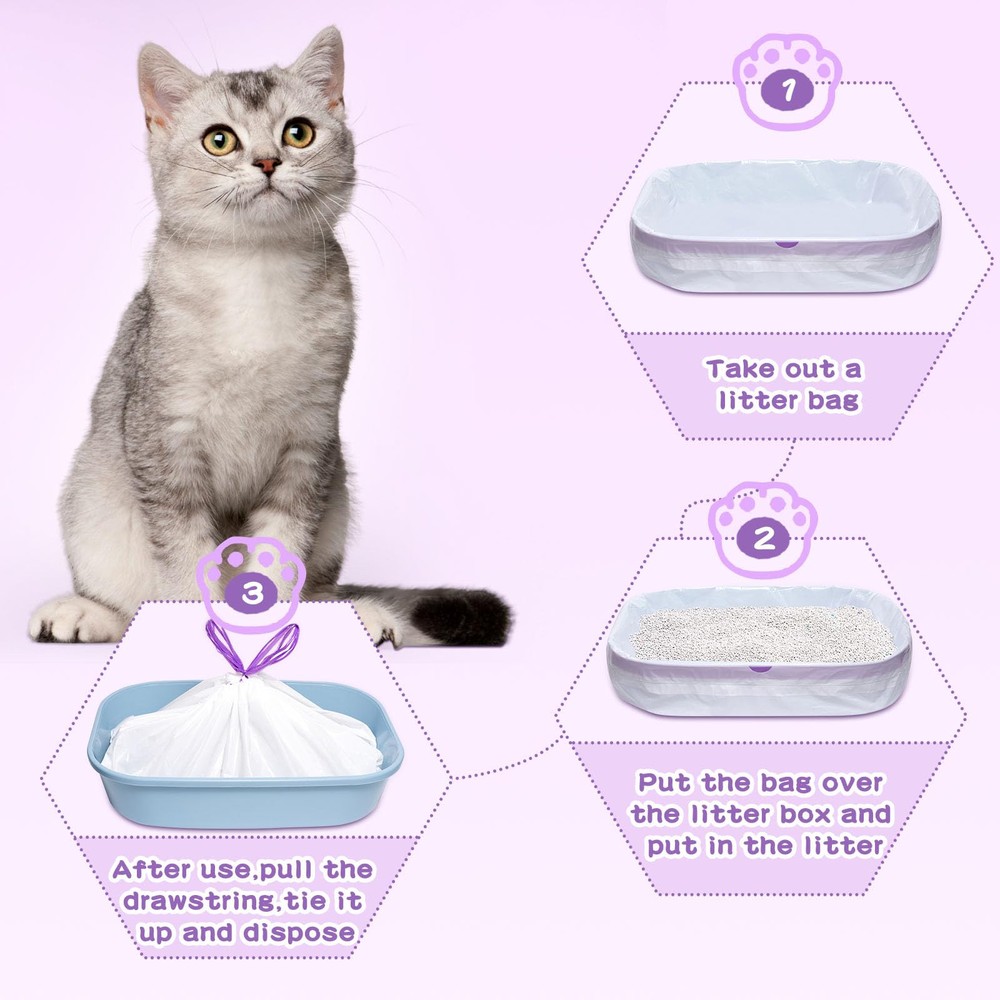 Cat Litter Liners Large, 30 Pack Jumbo Drawstring Cat Litter Bags, Extra Thic...