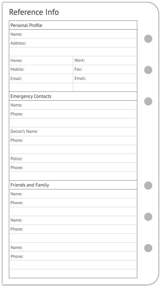 A6 Planner Refills Undated, 2-Page Per Week with Hourly A6/Personal, black