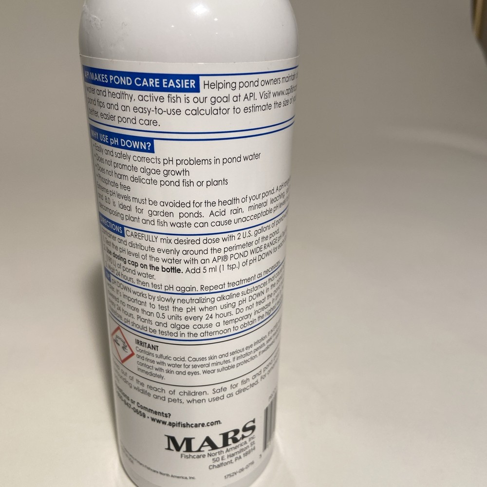 API POND PH DOWN Pond Water PH Reducing Solution 16-Ounce Bottle, White,