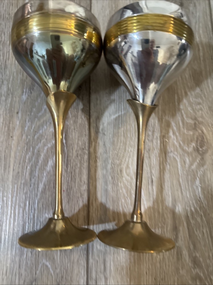 two-tone wine goblets, likely silver-plated brass