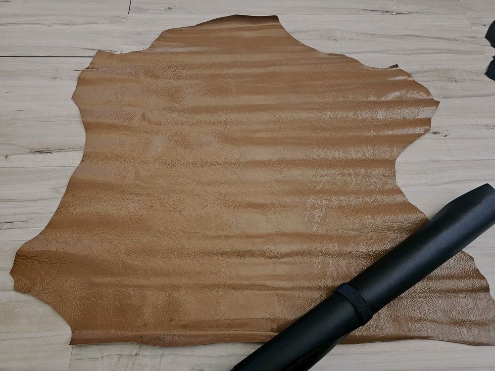 CAMEL BROWN SHEEPSKIN LAMBSKIN LEATHER HIDE CRACKLE GRAIN PANEL,SHEET,SQUARE