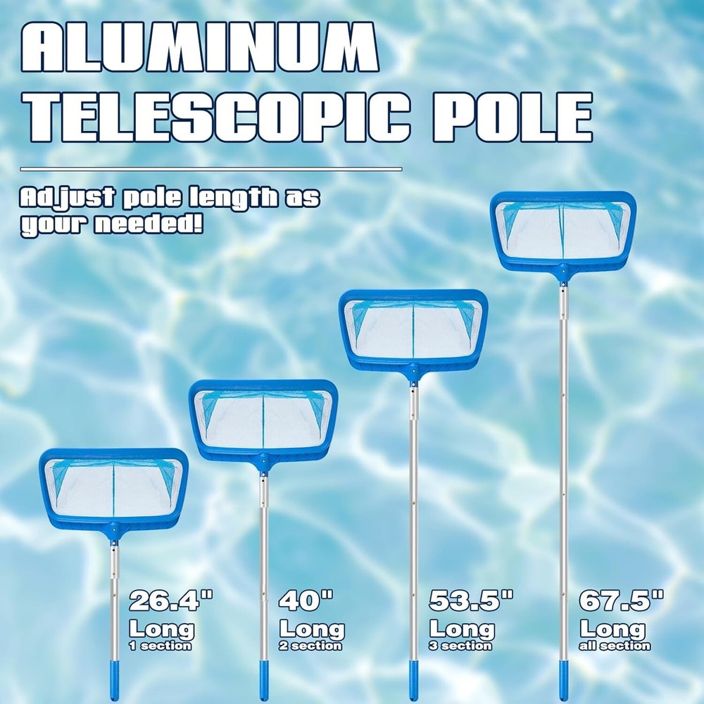 Durable Fine Mesh Pool Net with 26.4"-66.5" Adjustable Pole and Large Capacity