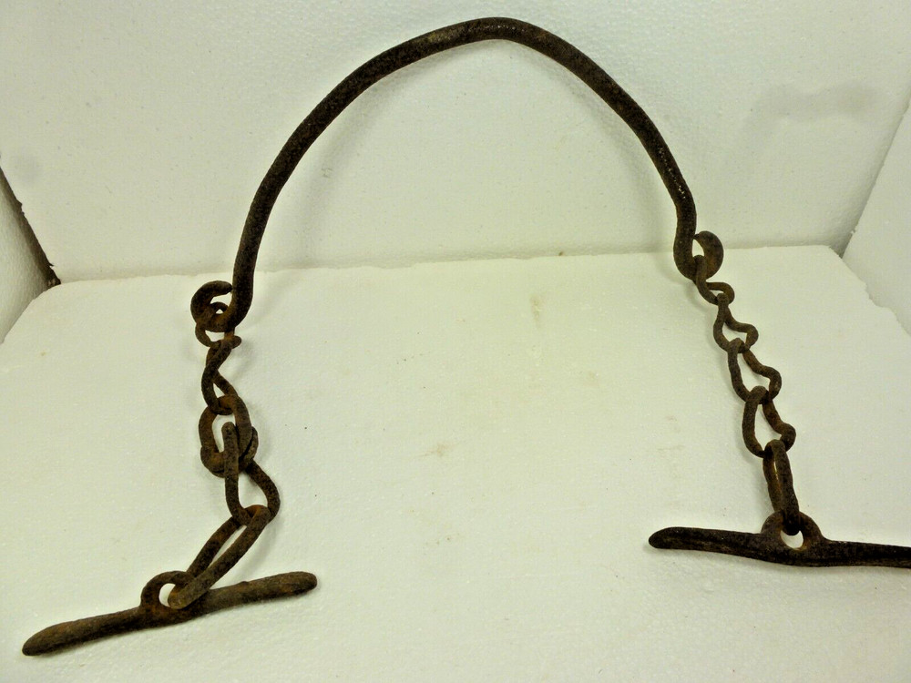 Antique Wrought Iron Hog Turner Two Chains