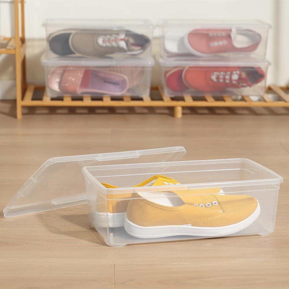 8 Packs 6 Quart Latching Storage Box,Shoe Boxes Clear Plastic Stackable Stora...