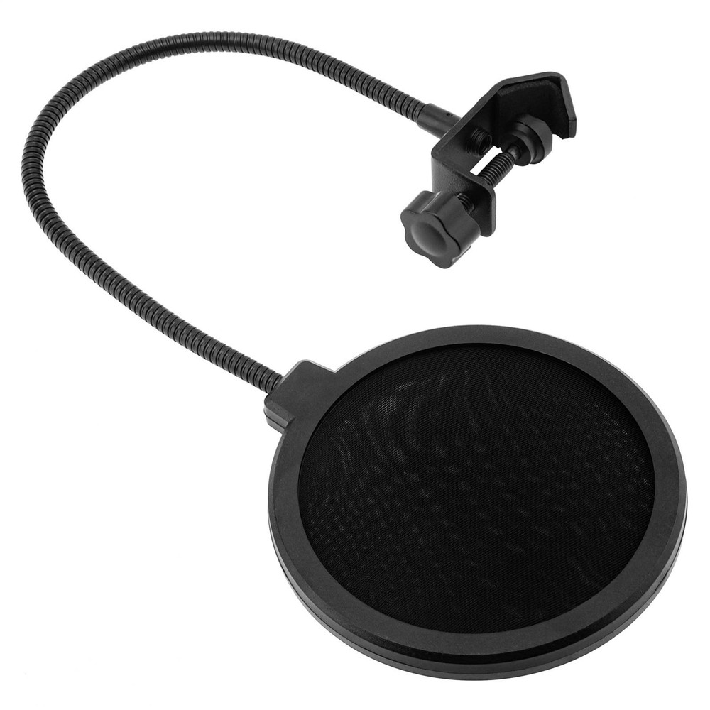 Professional Microphone Pop Filter Shield Dual Layered Wind Pop Screen with Clip