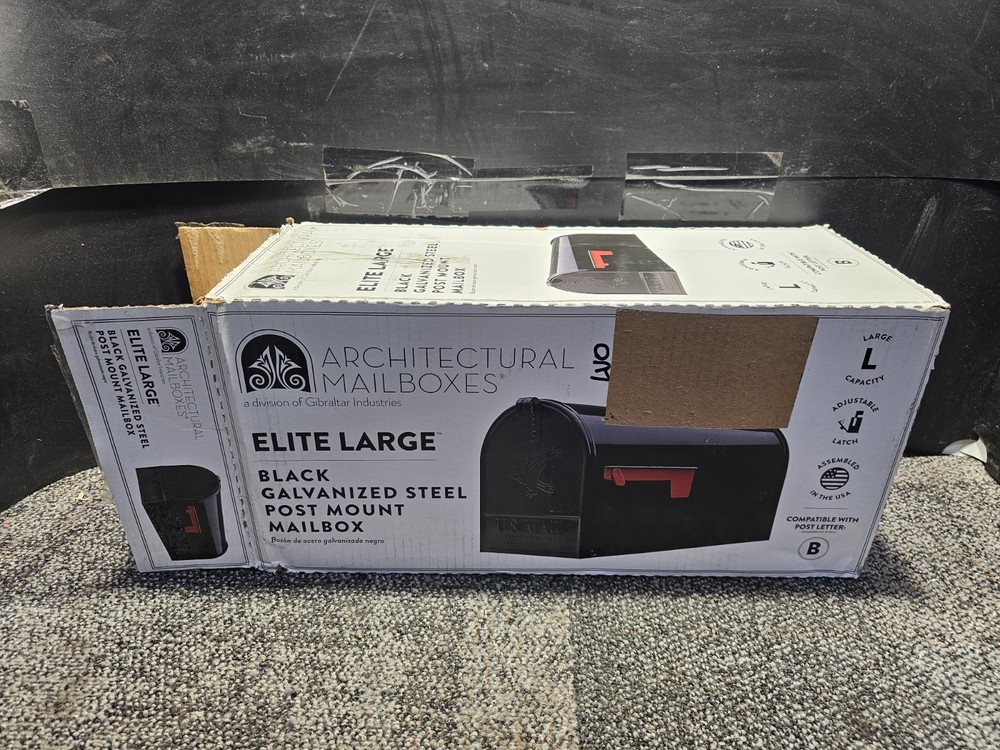 Architectural Mailboxes Elite Galvanized Steel, Large, Post-Mount Mailbox Black