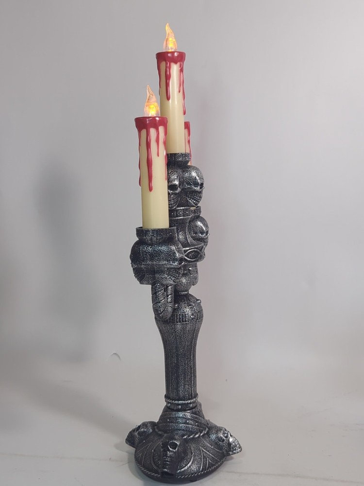Battery Operated Skull Candelabra Plastic 14" Works