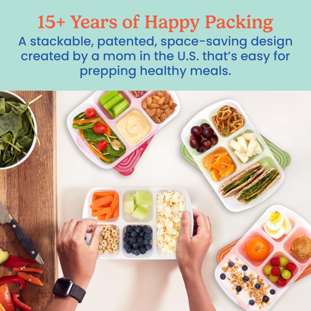 Easyboxes - Reusable 5-Compartment Food Containers, Stackable 8-Piece Set, 4 ...