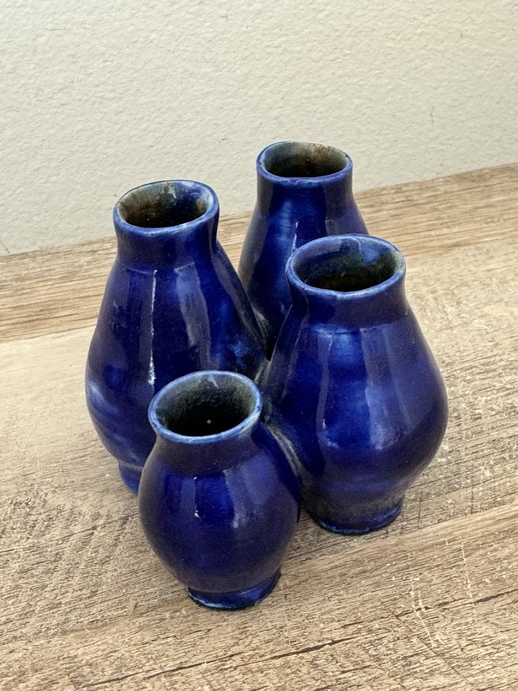 Studio Pottery Cluster Vases Cobalt Blue